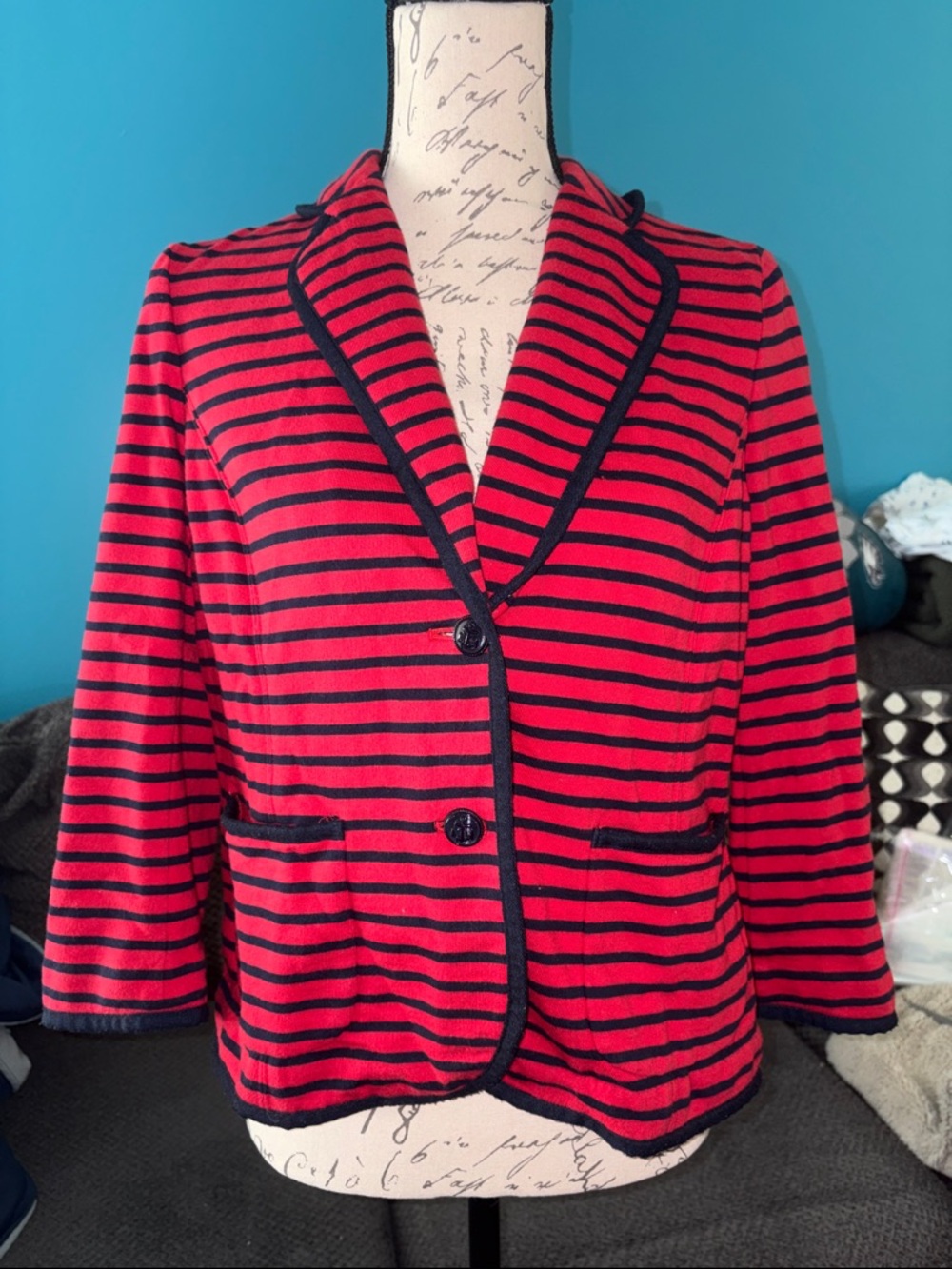 Talbots Vintage Nautical-style Striped Knit Blazer, Medium